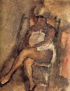 Jules Pascin kerchiefed Lady oil painting artist